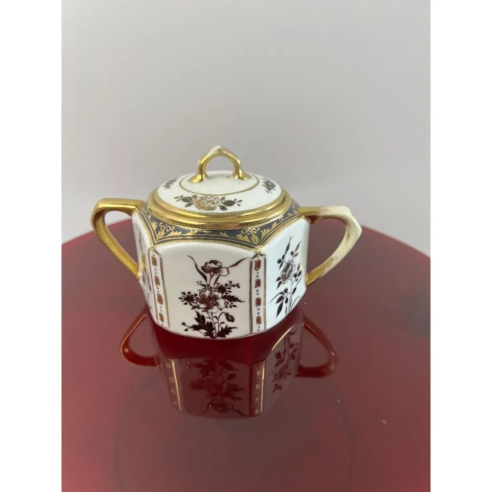 Antique Nippon Noritake Morimura Black Gold Porcelain Tea Service 13 Piece Set